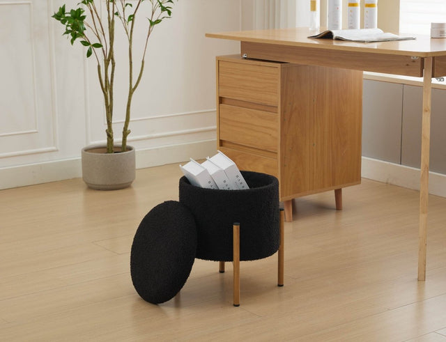 Round Upholstered Storage Ottoman With Removable Lid - Omega Lifestyles