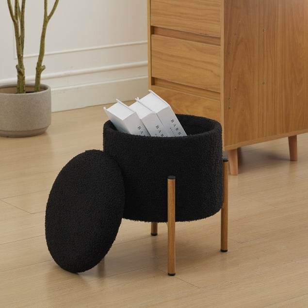 Round Upholstered Storage Ottoman With Removable Lid - Omega Lifestyles