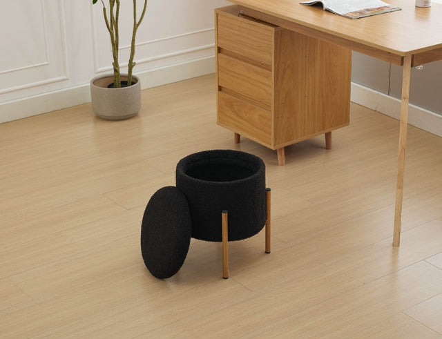 Round Upholstered Storage Ottoman With Removable Lid - Omega Lifestyles