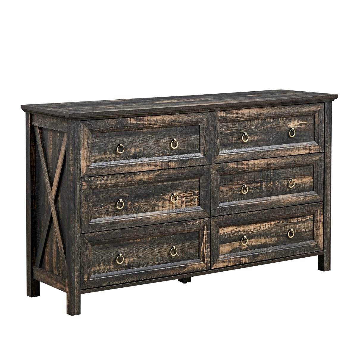 Rustic Farmhouse Dark Oak 6-Drawer Dresser - Omega Lifestyles