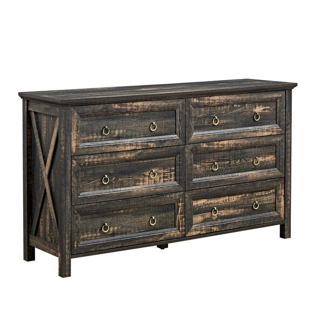 Rustic Farmhouse Dark Oak 6-Drawer Dresser - Omega Lifestyles