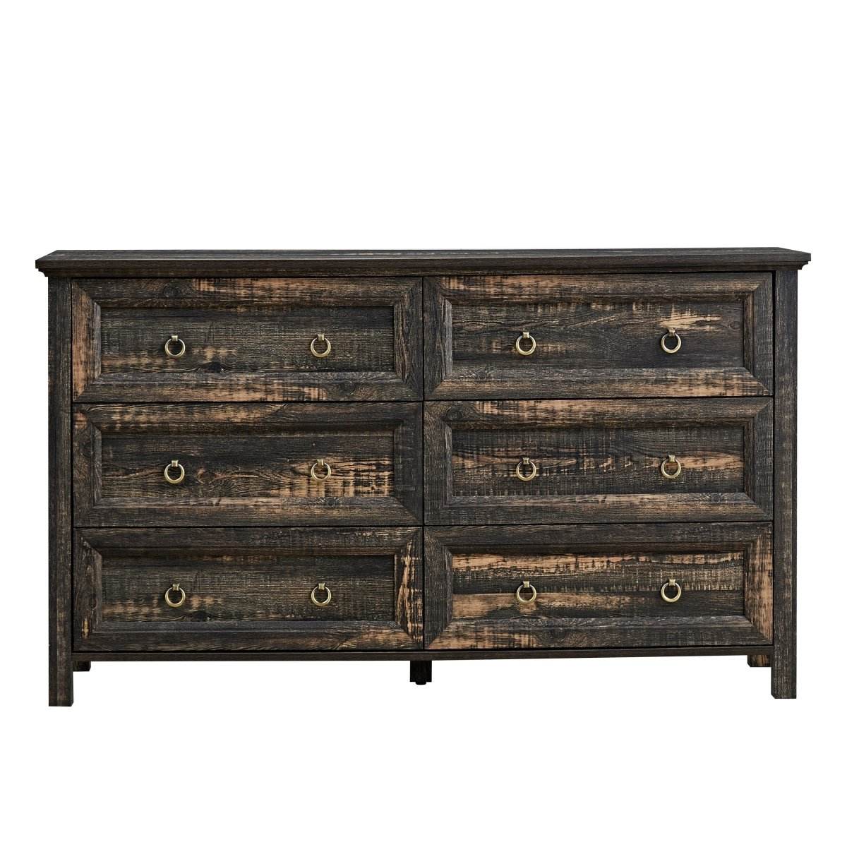 Rustic Farmhouse Dark Oak 6-Drawer Dresser - Omega Lifestyles