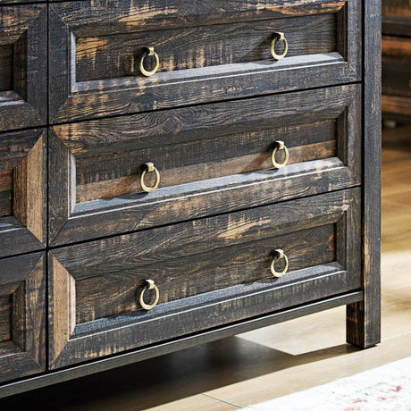 Rustic Farmhouse Dark Oak 6-Drawer Dresser - Omega Lifestyles