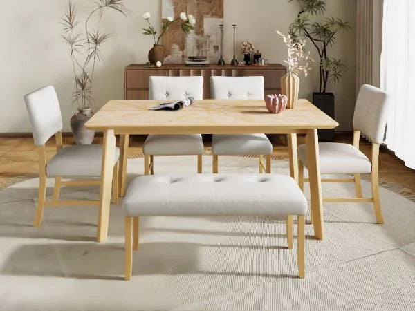Rustic Farmhouse Solid Wood Dining Table Set For 6 - Omega Lifestyles