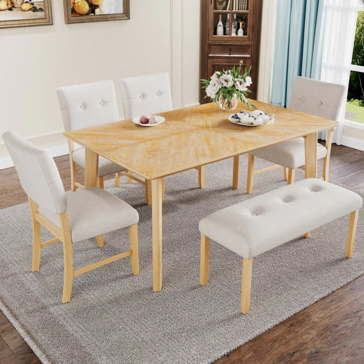 Rustic Farmhouse Solid Wood Dining Table Set For 6 - Omega Lifestyles