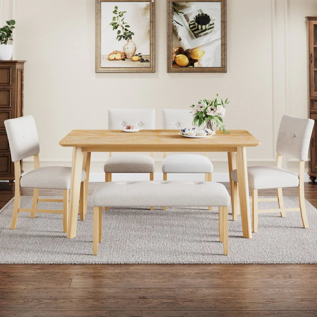 Rustic Farmhouse Solid Wood Dining Table Set For 6 - Omega Lifestyles