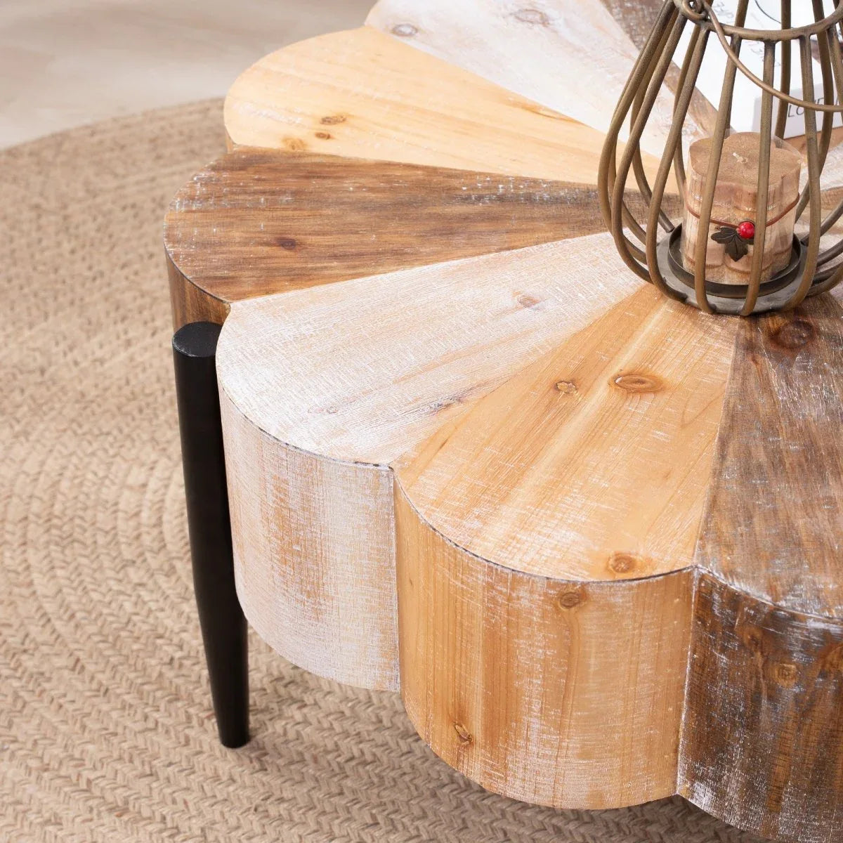 Rustic Flower-Shaped Engineered Wood Center Table - Omega Lifestyles