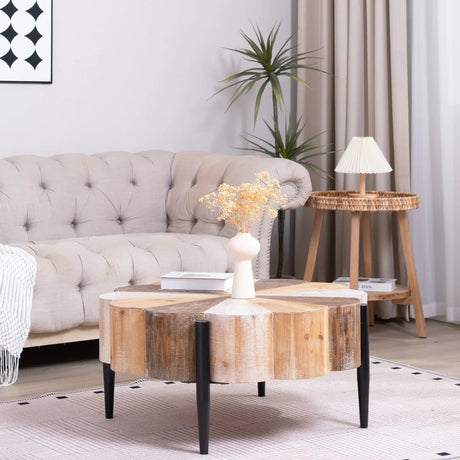 Rustic Flower-Shaped Engineered Wood Center Table - Omega Lifestyles