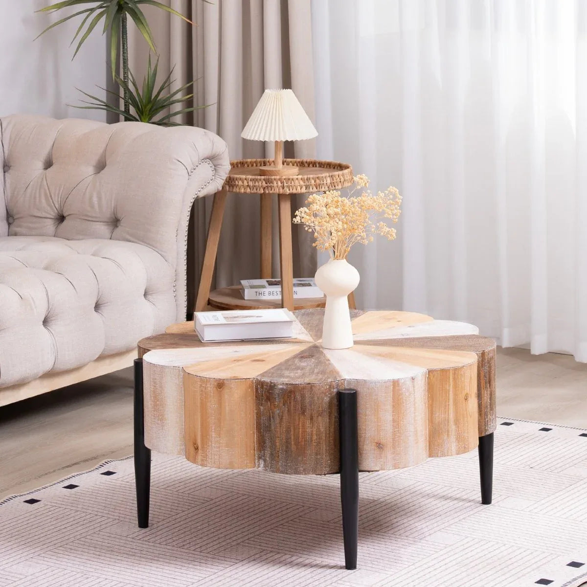 Rustic Flower-Shaped Engineered Wood Center Table - Omega Lifestyles