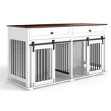Rustic Large Double Dog Crate Furniture With Drawers - Omega Lifestyles