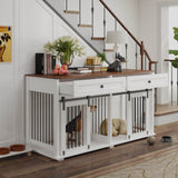 Rustic Large Double Dog Crate Furniture With Drawers - Omega Lifestyles