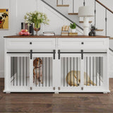 Rustic Large Double Dog Crate Furniture With Drawers - Omega Lifestyles