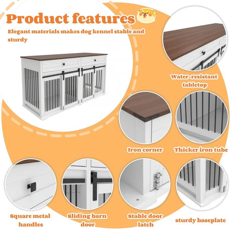 Rustic Large Double Dog Crate Furniture With Drawers - Omega Lifestyles