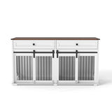 Rustic Large Double Dog Crate Furniture With Drawers - Omega Lifestyles