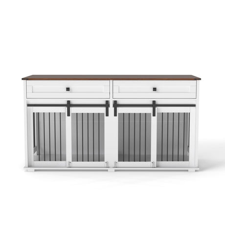 Rustic Large Double Dog Crate Furniture With Drawers - Omega Lifestyles