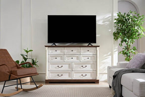 Rustic Walnut 10-Drawer Wooden Storage Dresser - Omega Lifestyles