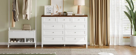 Rustic White Pine Wood 9 - Drawer Bedroom Dresser - Serenova - Omega Lifestyles