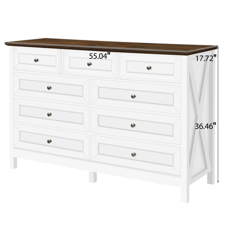 Rustic White Pine Wood 9 - Drawer Bedroom Dresser - Serenova - Omega Lifestyles