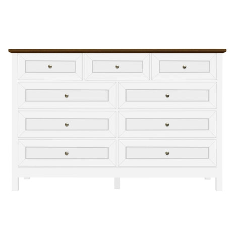 Rustic White Pine Wood 9 - Drawer Bedroom Dresser - Serenova - Omega Lifestyles