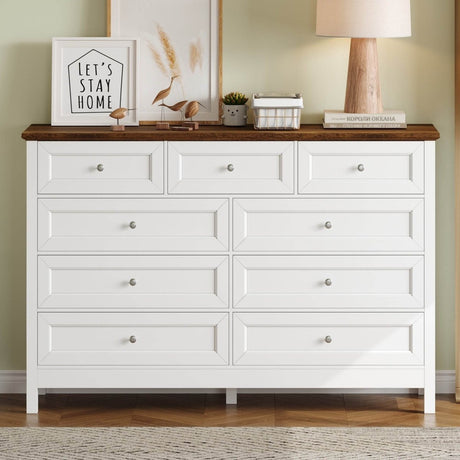 Rustic White Pine Wood 9 - Drawer Bedroom Dresser - Serenova - Omega Lifestyles