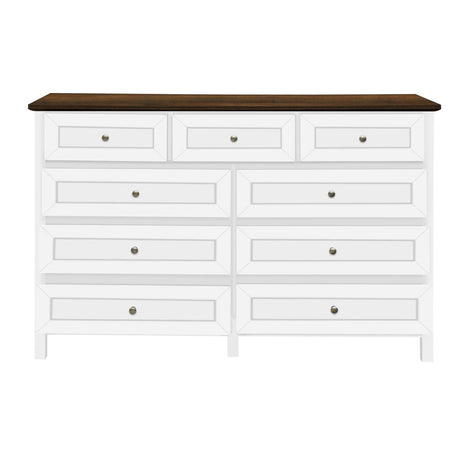 Rustic White Pine Wood 9 - Drawer Bedroom Dresser - Serenova - Omega Lifestyles