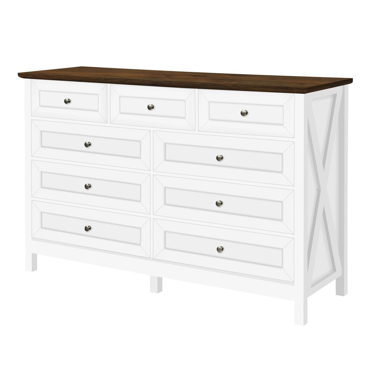 Rustic White Pine Wood 9 - Drawer Bedroom Dresser - Serenova - Omega Lifestyles