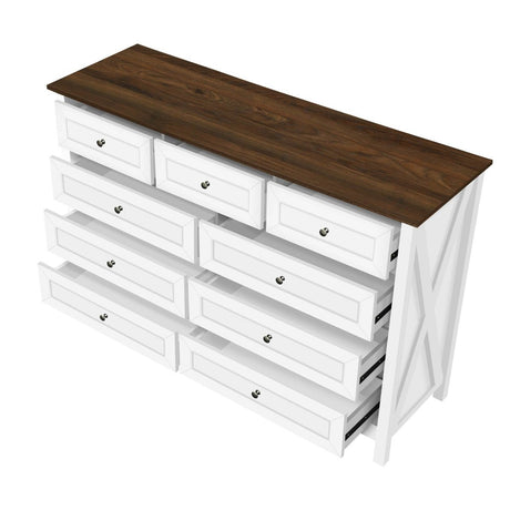 Rustic White Pine Wood 9 - Drawer Bedroom Dresser - Serenova - Omega Lifestyles