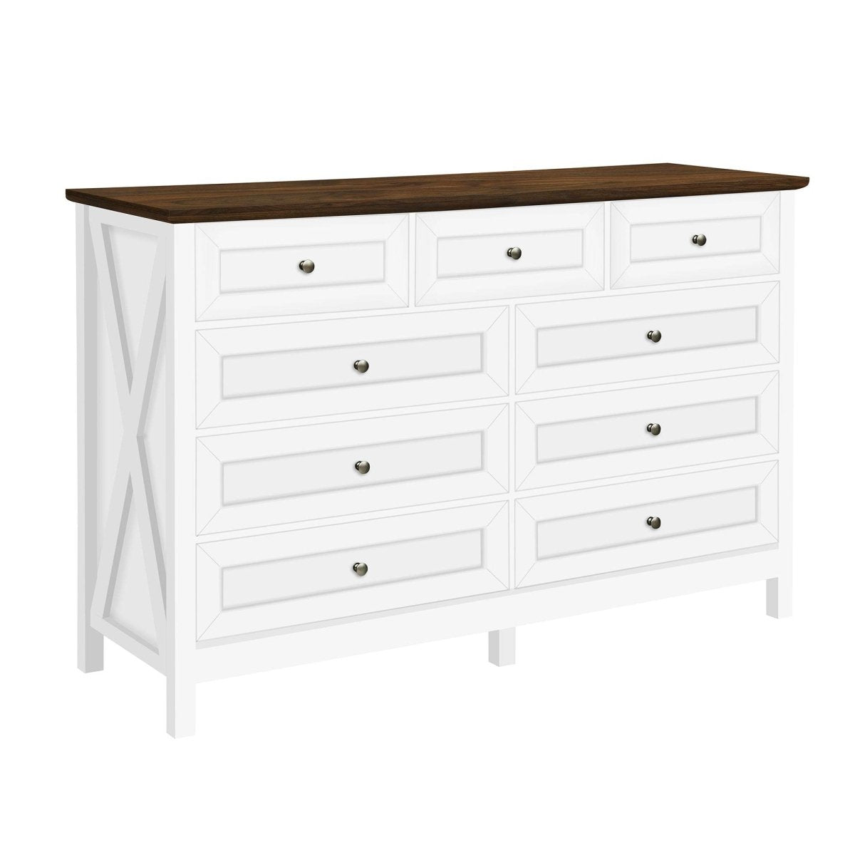 Rustic White Pine Wood 9 - Drawer Bedroom Dresser - Serenova - Omega Lifestyles