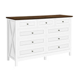 Rustic White Pine Wood 9 - Drawer Bedroom Dresser - Serenova - Omega Lifestyles
