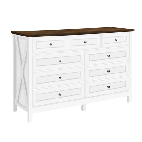 Rustic White Pine Wood 9 - Drawer Bedroom Dresser - Serenova - Omega Lifestyles