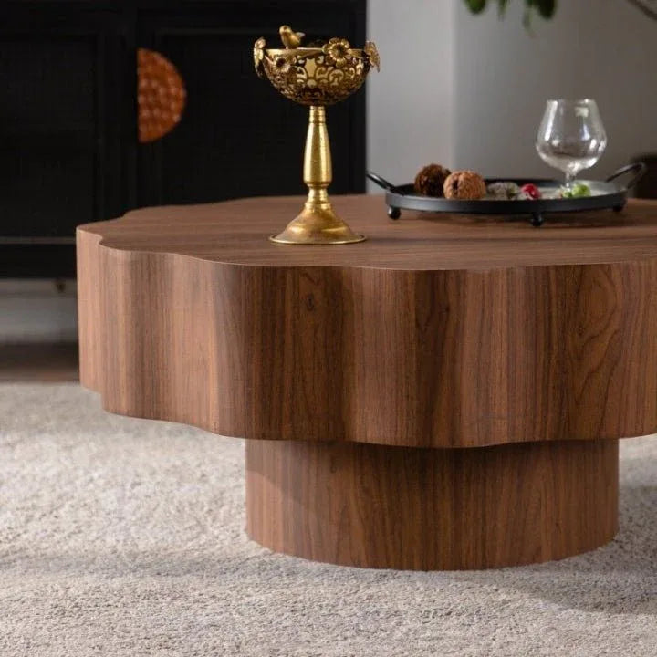 Scalloped Edge Round Walnut MDF Coffee Table - Omega Lifestyles