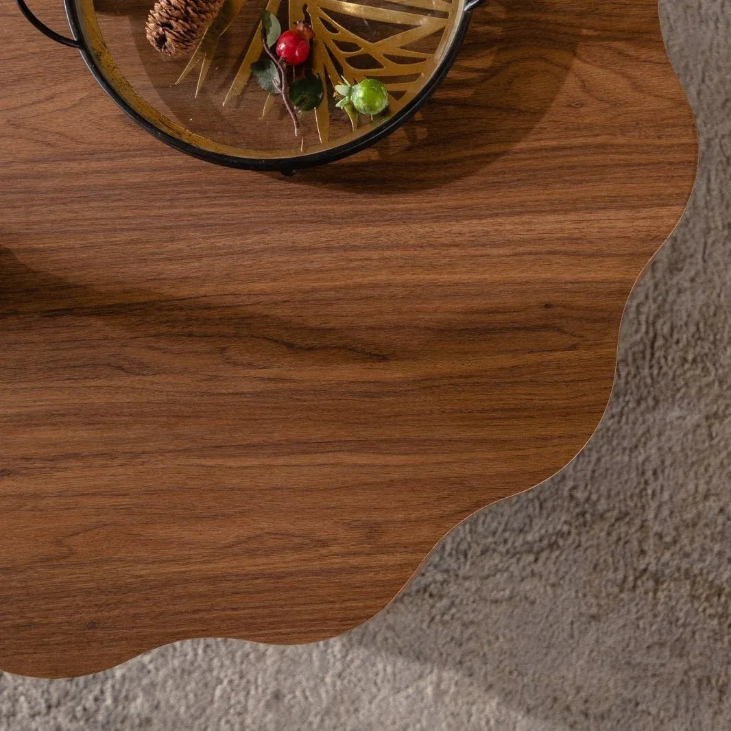 Scalloped Edge Round Walnut MDF Coffee Table - Omega Lifestyles