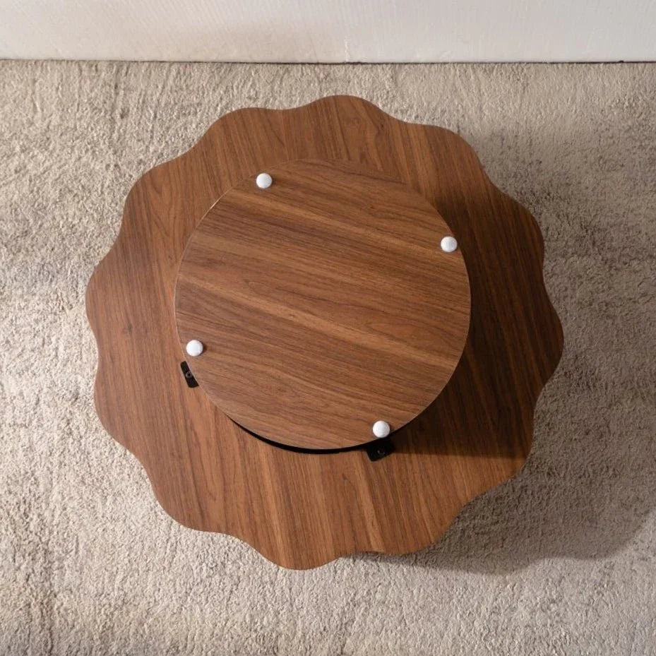 Scalloped Edge Round Walnut MDF Coffee Table - Omega Lifestyles