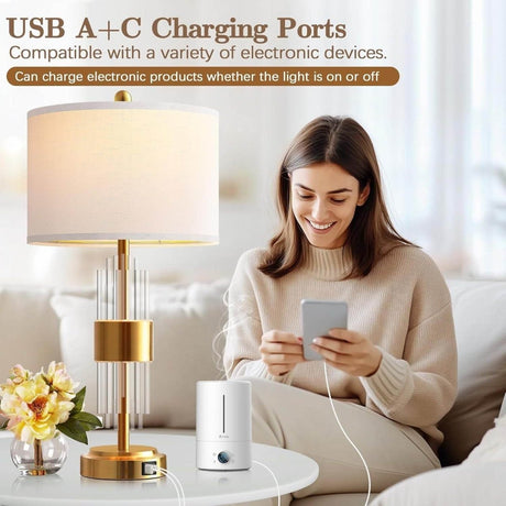 Set Of 2 Brushed Gold Metal Touch Control Lamps - Omega Lifestyles