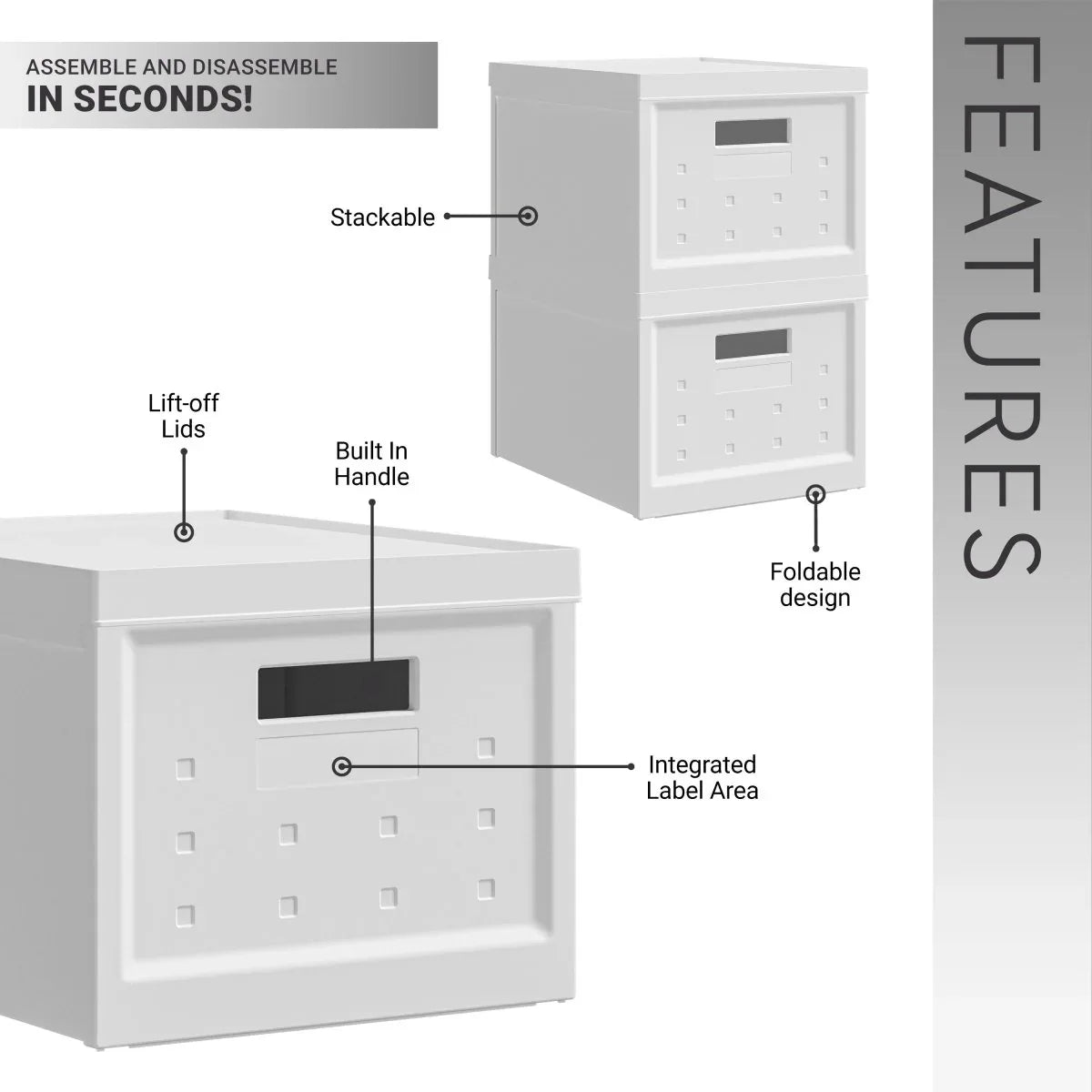 Set of 2 Collapsible Stackable Plastic Storage Boxes With Lids - Omega Lifestyles