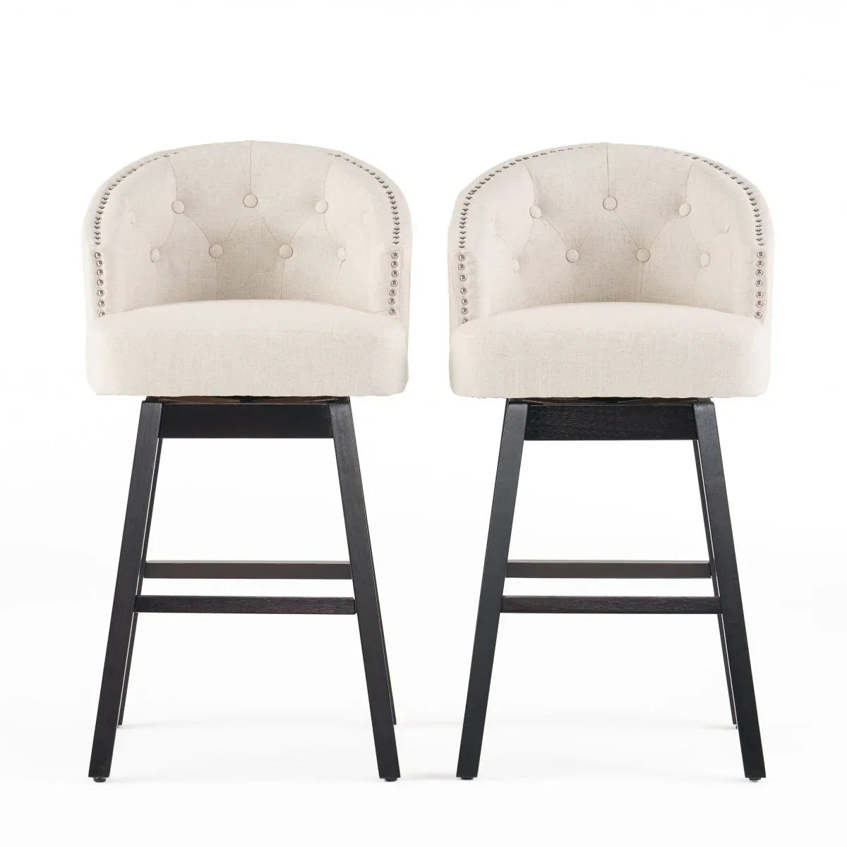 Set Of 2 Contemporary 360-Degree Swivel Nailhead Bar Stools - Omega Lifestyles