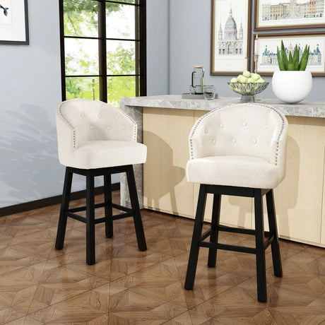 Set Of 2 Contemporary 360-Degree Swivel Nailhead Bar Stools - Omega Lifestyles