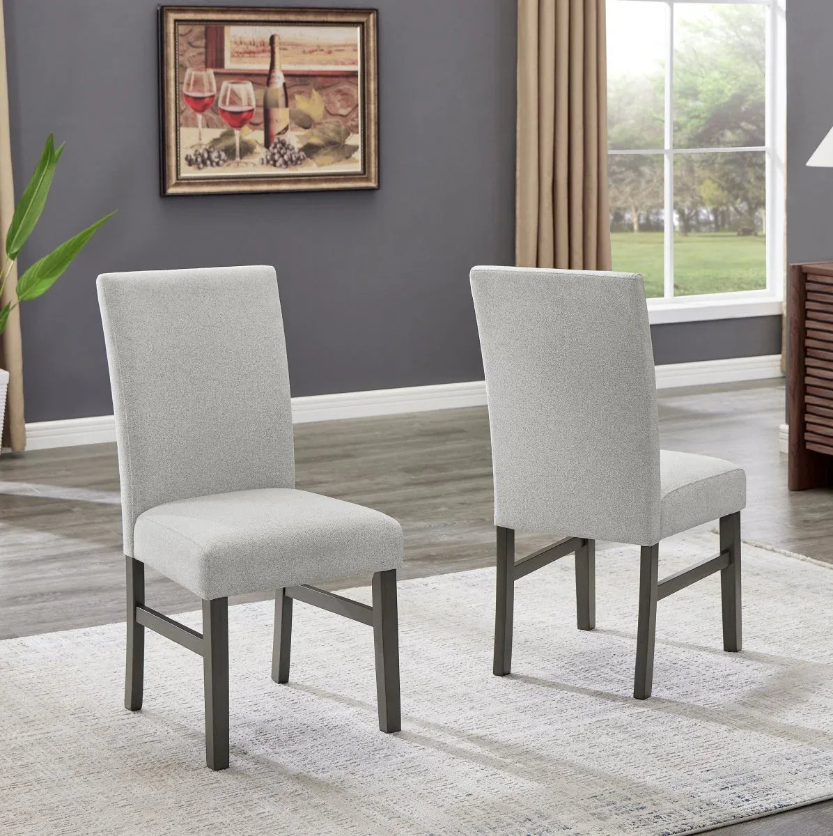 Set Of 2 Light Gray Fabric Parsons Dining Chairs - Omega Lifestyles