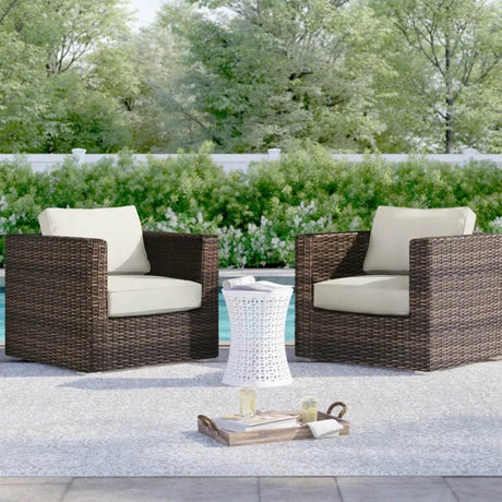 Set Of 2 Modern All - Weather Outdoor Wicker Chairs With Cushions - Serenova - Omega Lifestyles