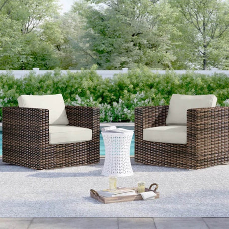 Set Of 2 Modern All - Weather Outdoor Wicker Chairs With Cushions - Serenova - Omega Lifestyles