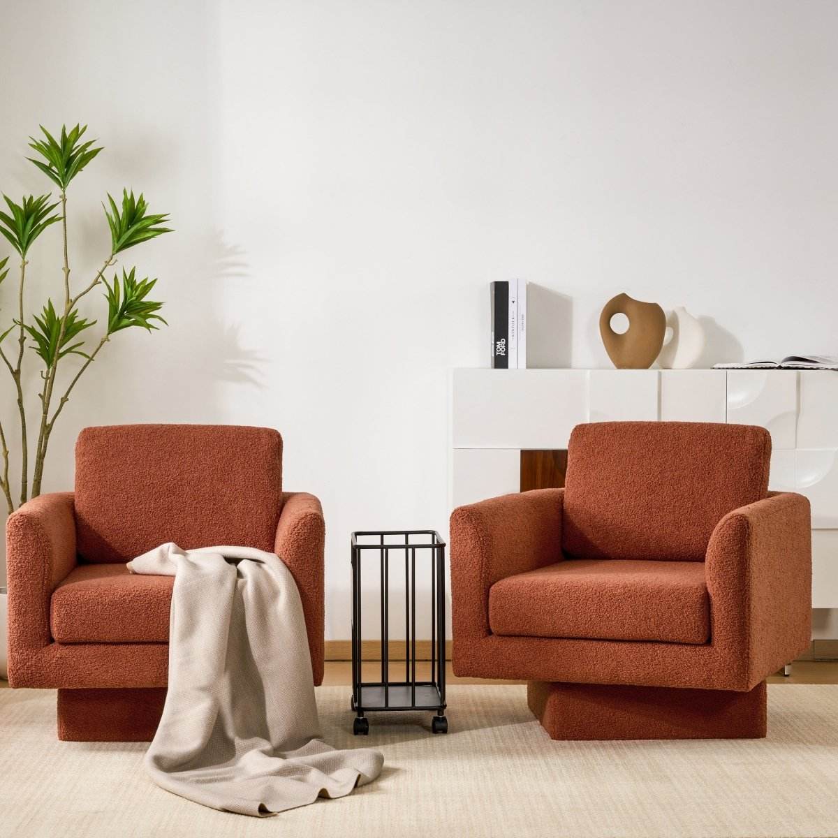 Set of 2 Teddy Sherpa Boucle Swivel Accent Chairs - Omega Lifestyles