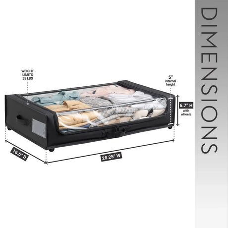 Set of 2 Under-Bed Rolling Storage Containers With Transparent Cover - Omega Lifestyles