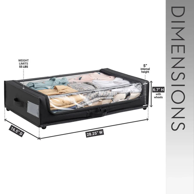 Set of 2 Under-Bed Rolling Storage Containers With Transparent Cover - Omega Lifestyles