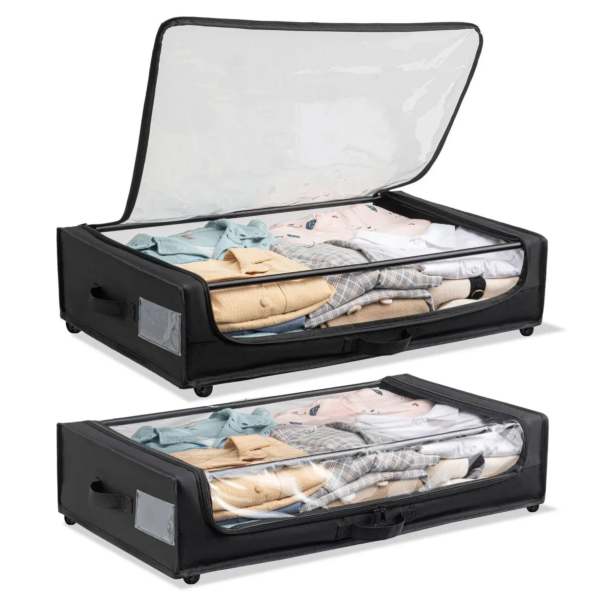 Set of 2 Under-Bed Rolling Storage Containers With Transparent Cover - Omega Lifestyles
