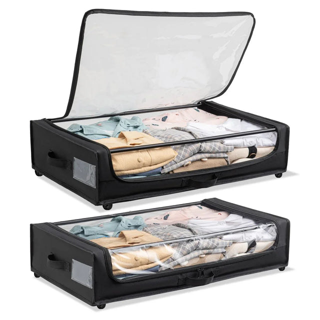 Set of 2 Under-Bed Rolling Storage Containers With Transparent Cover - Omega Lifestyles