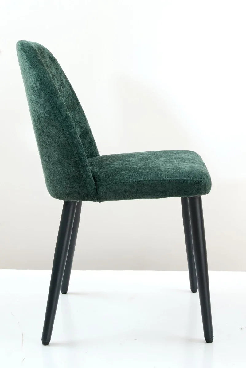 Set Of 4 Dark Green Suede Fabric Upholstered Dining Chairs - Omega Lifestyles