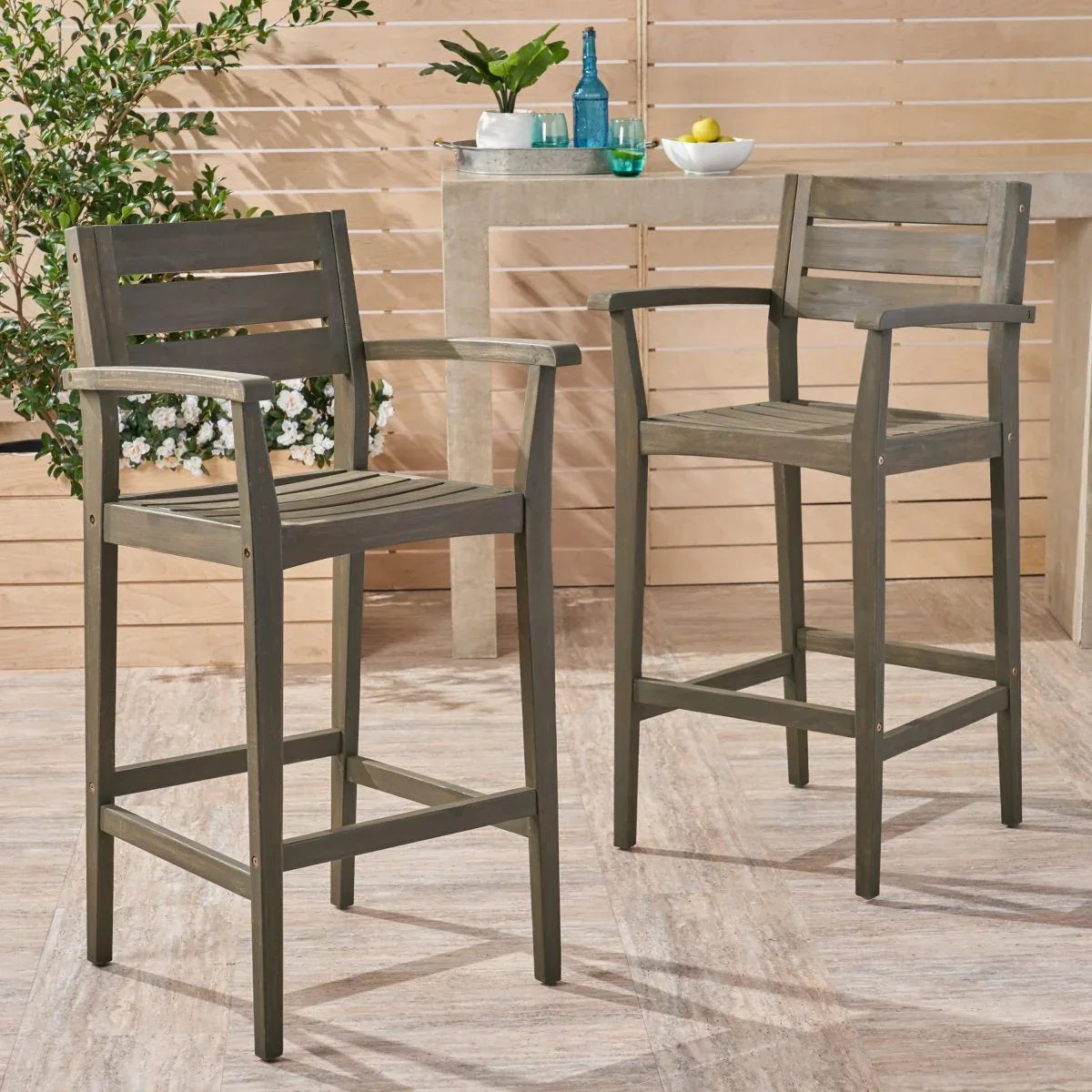 Sleek Grey Wood Outdoor Barstool - Omega Lifestyles
