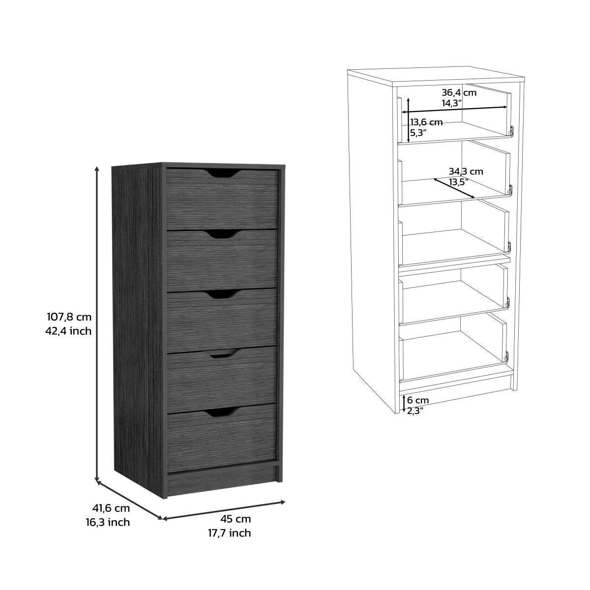 Slim 5-Drawer Oak Pine Storage Dresser - Sleep Galleria