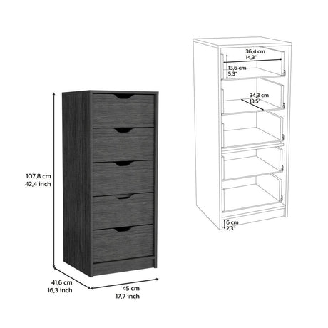 Slim 5-Drawer Oak Pine Storage Dresser - Sleep Galleria