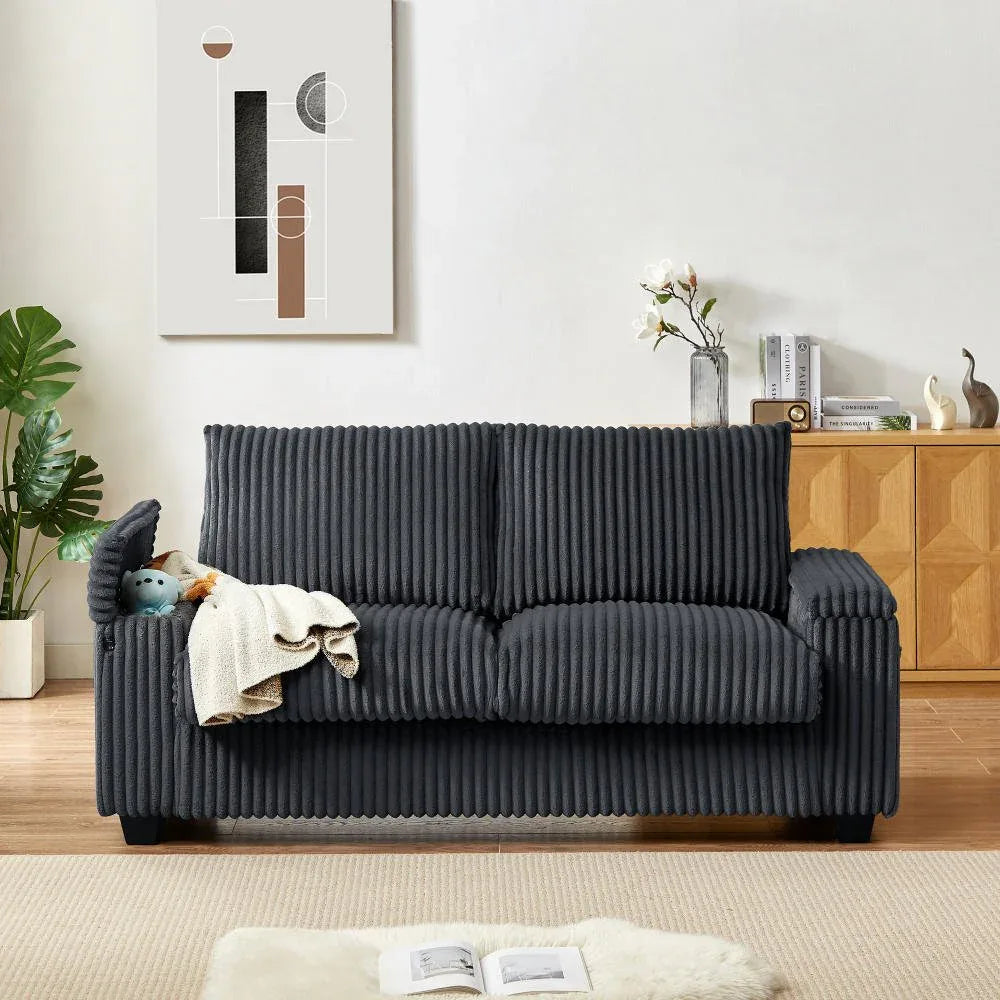 Soft Corduroy 2-Seat Modern Sofa With Storage USB Port - Omega Lifestyles
